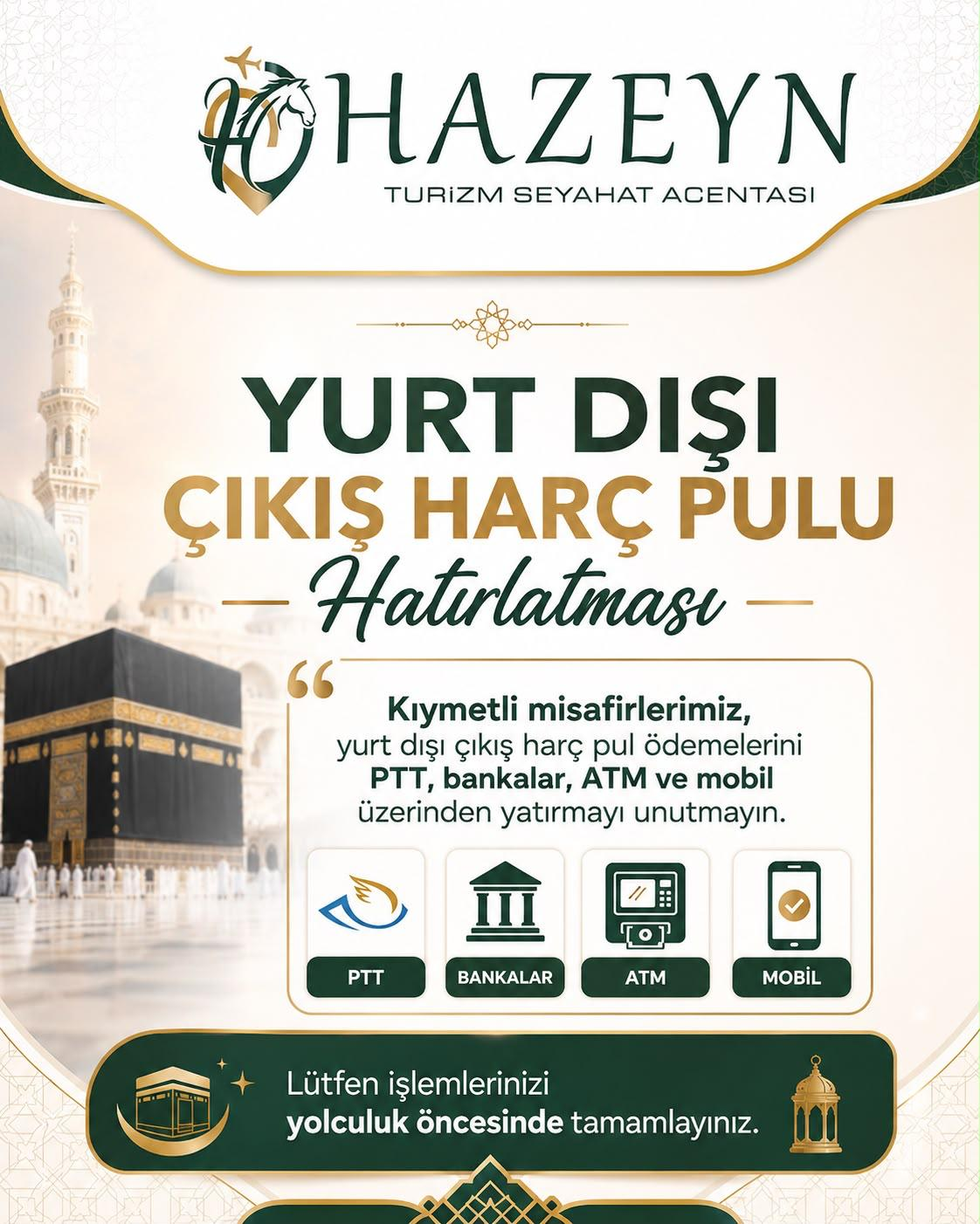 Yurt dışı çıkış harcı hatırlatması